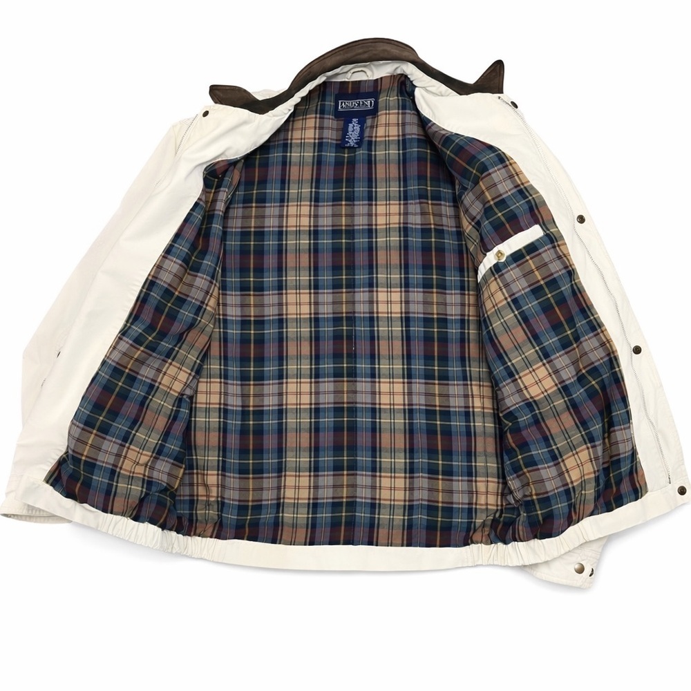 Lands' End Men Large Tall Tan Insulated Canvas Barn Jacket Plaid Lined Chore - Picture 4 of 5